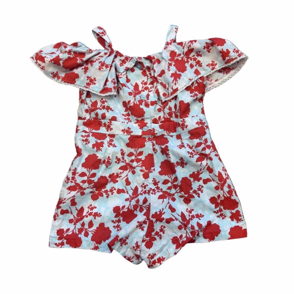 Janie and Jack Red Blue Floral Romper 2T